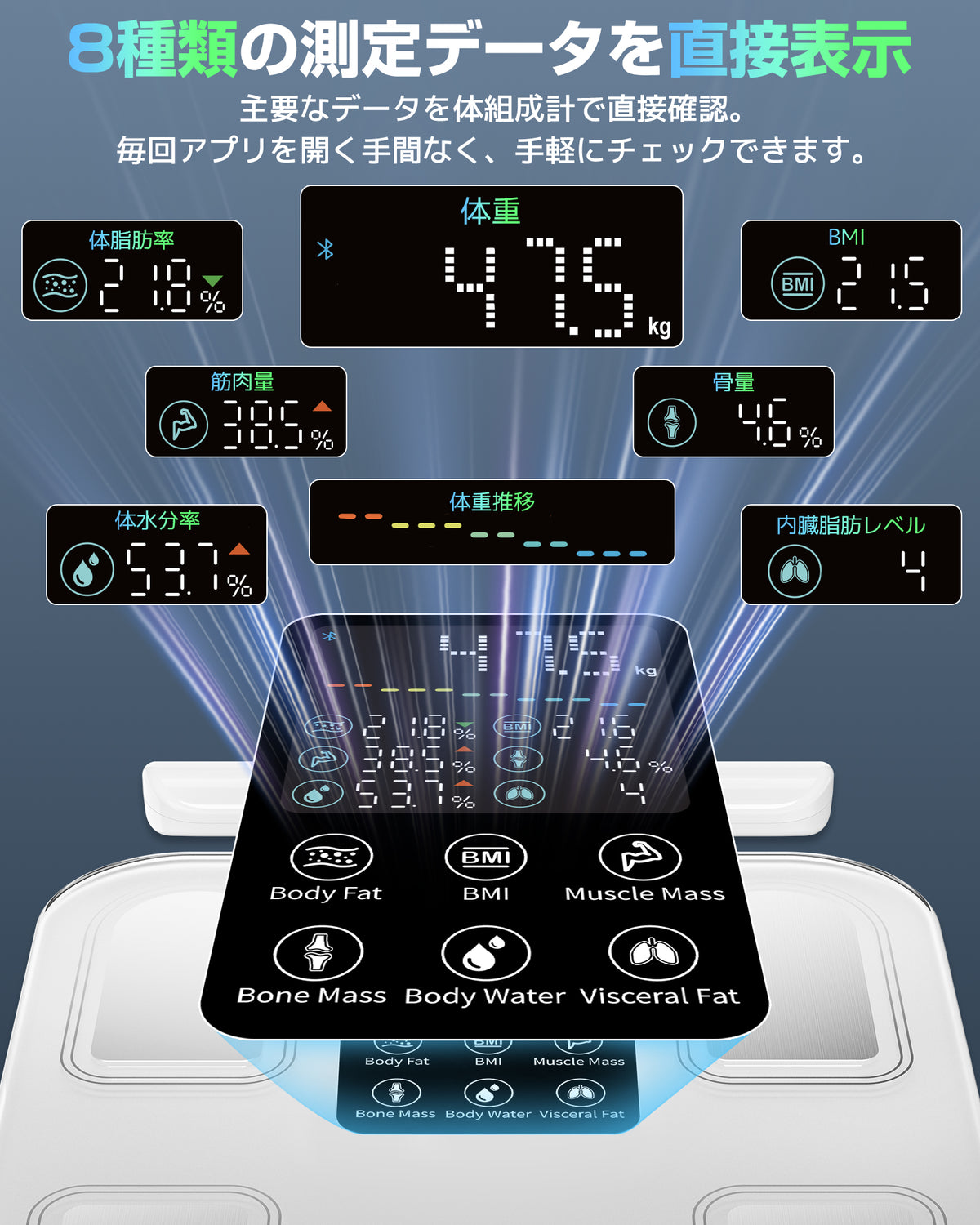 Arboleaf CS10O 8種類の測定データを直接表示