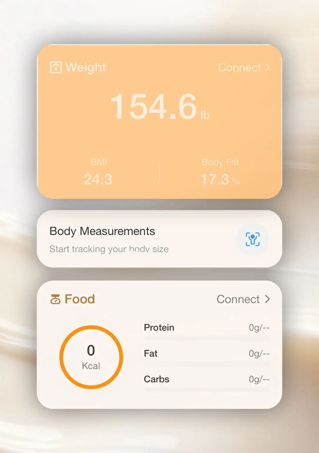 Arboleaf app showing weight, food tracking, and calorie data
