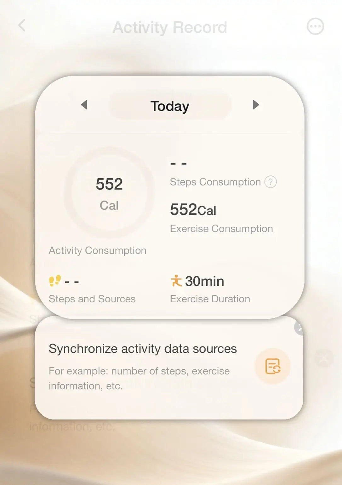 Arboleaf app showing detailed calorie tracking data