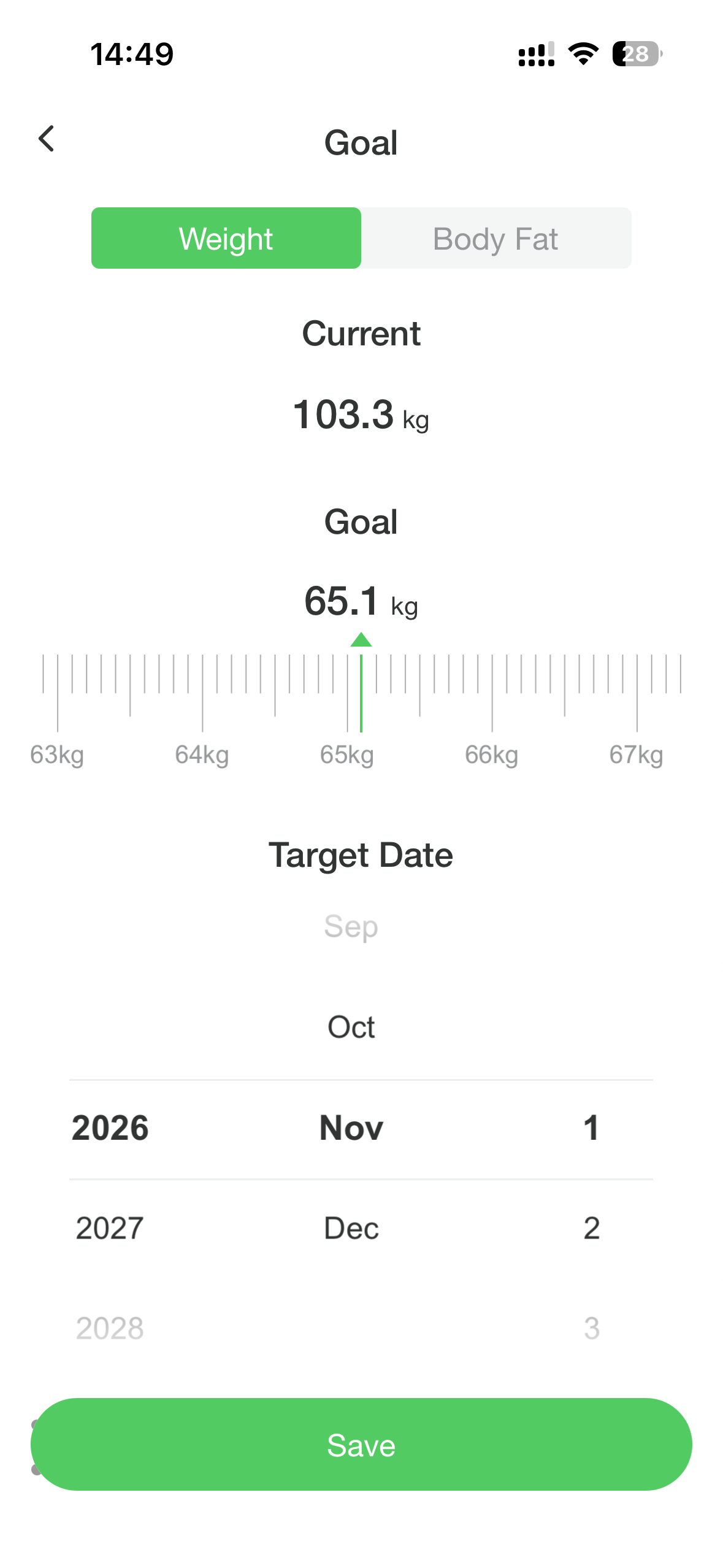 Actual arboleaf weight goal screen